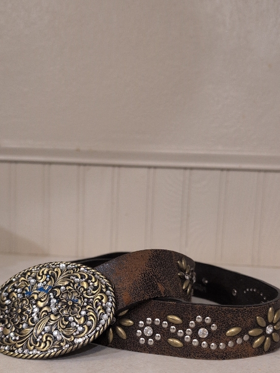 Nocona Accessories - Nocona Studded Brown Leather Western Belt with Ornate Buckle Small